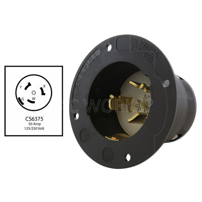 Cooper CS6376 Flanged Inlet W/Lid 50A125/250V 3P4W Locking | Gordon Cooper CS6376 Flanged Inlet W/Lid 50A125/250V 3P4W Locking | Gordon