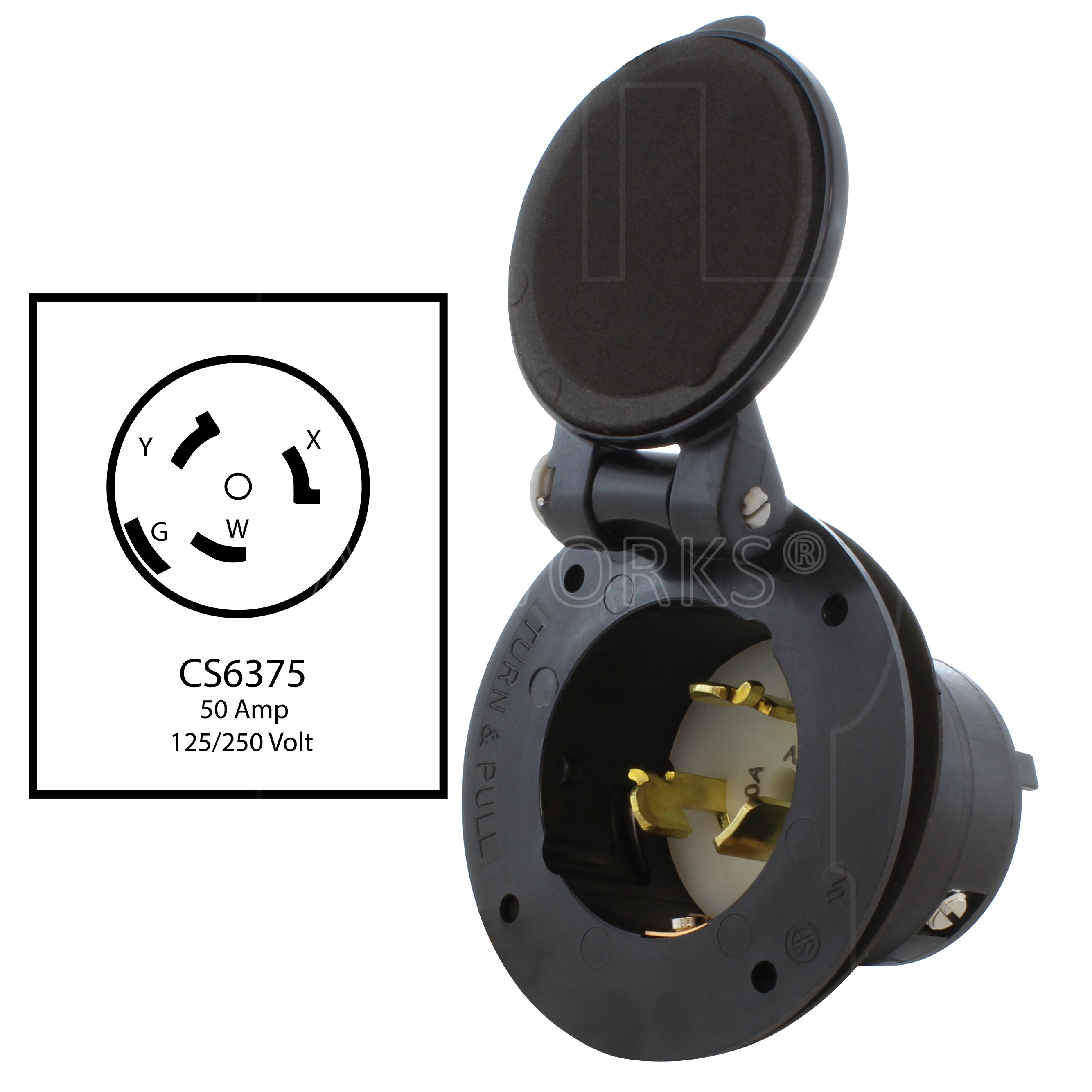 powertap amp 50 　フロントのみ CS6375-FC] 50 Amp 125/250 Volt Power Input Inlet with Front Cover