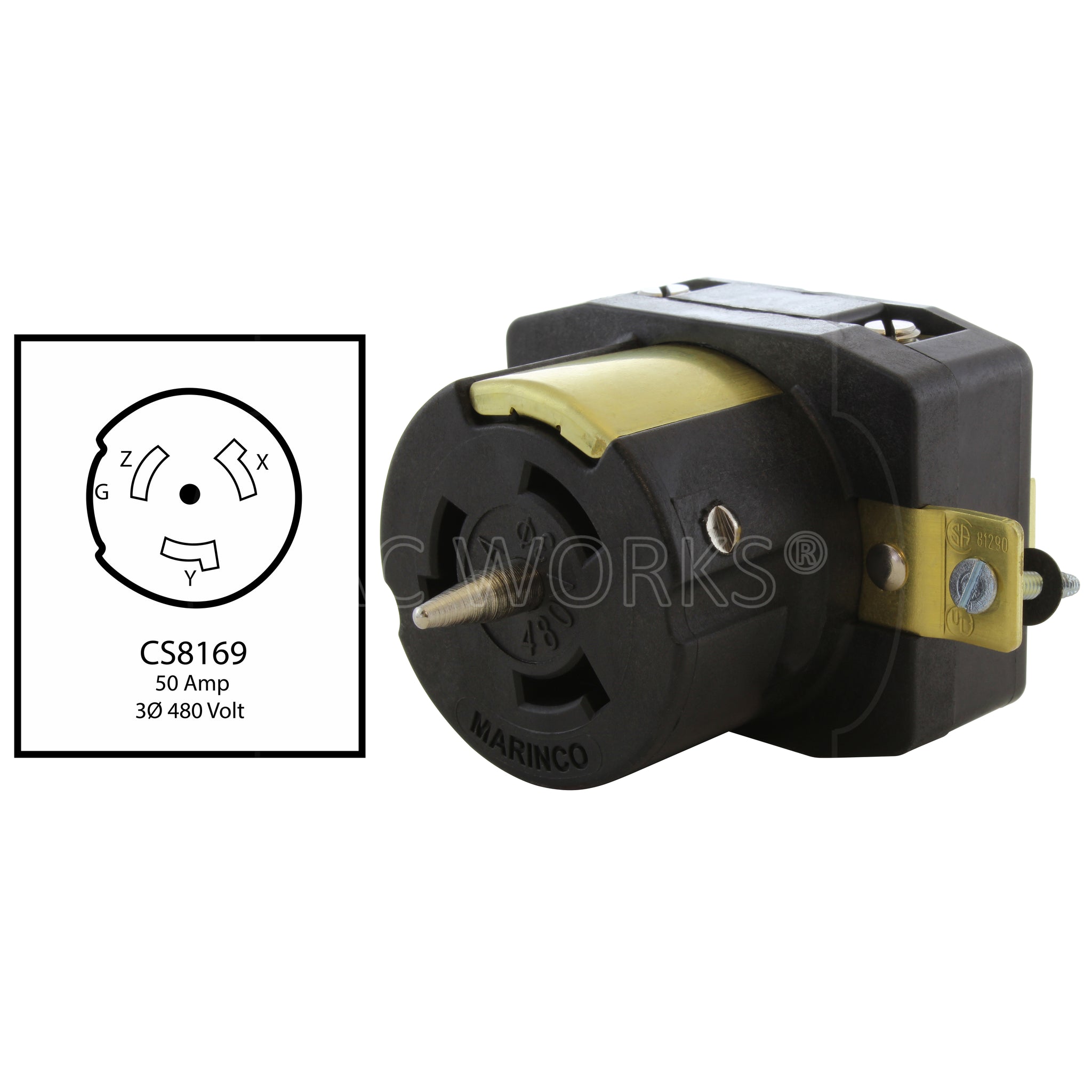 California Standard CS8169 50A 480V 3-Phase Locking Receptacle – AC ...