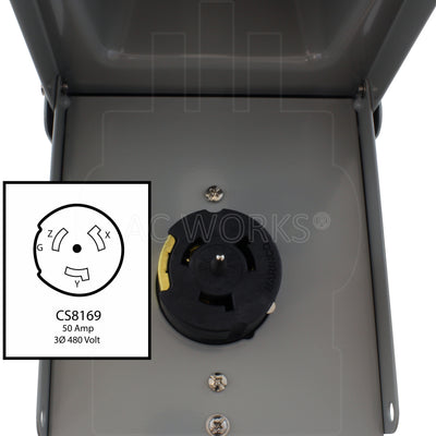AC WORKS® [CS8169BX] CS8169 50A 3-Phase 480V 4-Prong Locking Heavy-Duty Outlet Box