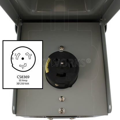 CS8369, 50 Amp, 3-phase 250 Volt 4-prong locking receptacle