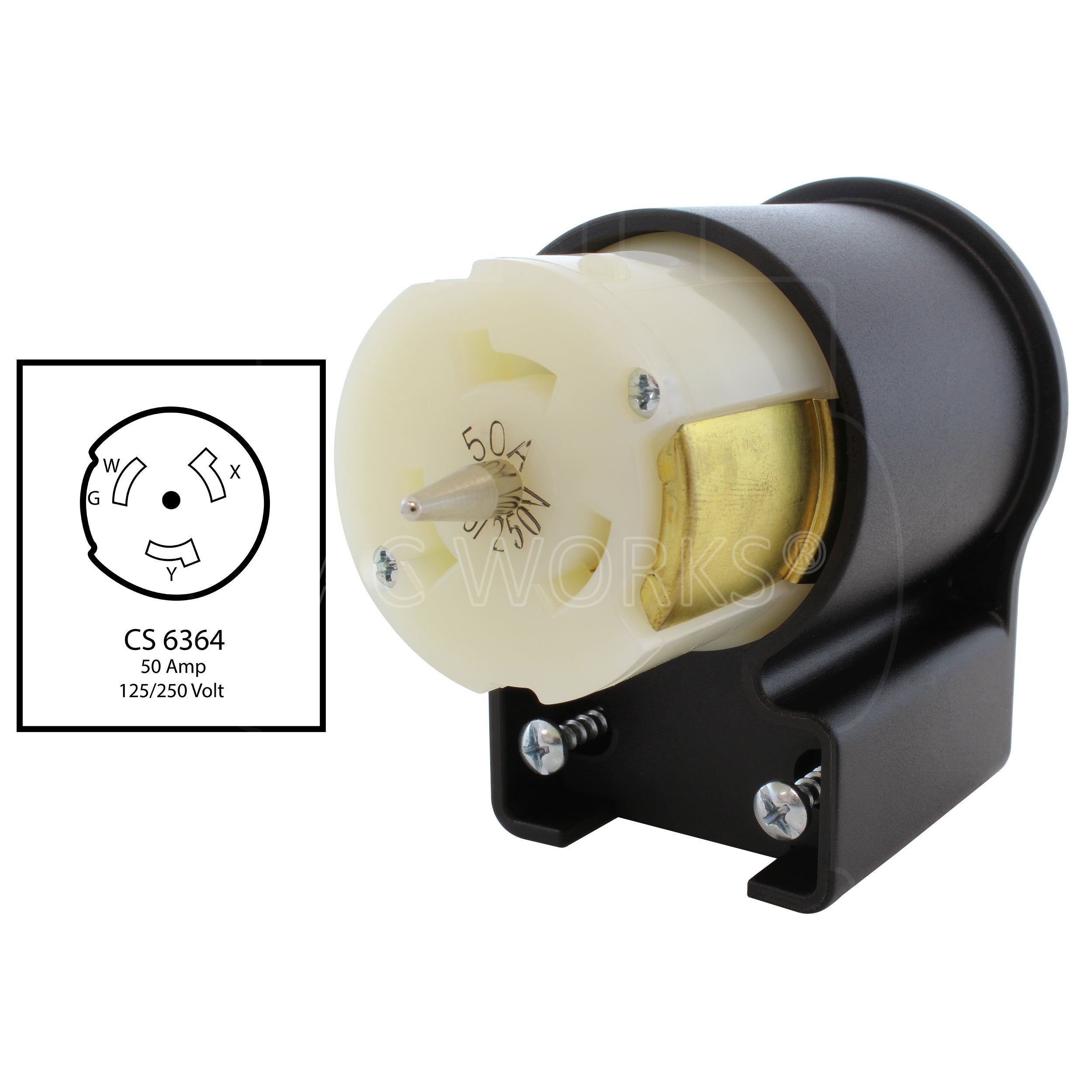CS6364, 50 Amp, 125/250 Volt, Locking Female Connector with Right Angle Configuration
