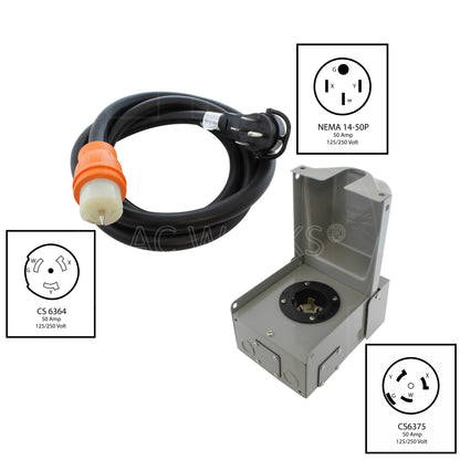 AC WORKS® [EP1450KIT] 50A Emergency Power Kit with SS2-50 Inlet Box
