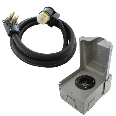 NEMA SS2-50P inlet metal box with a NEMA 14-50P to CS6364/SS2-50R connector power cord 