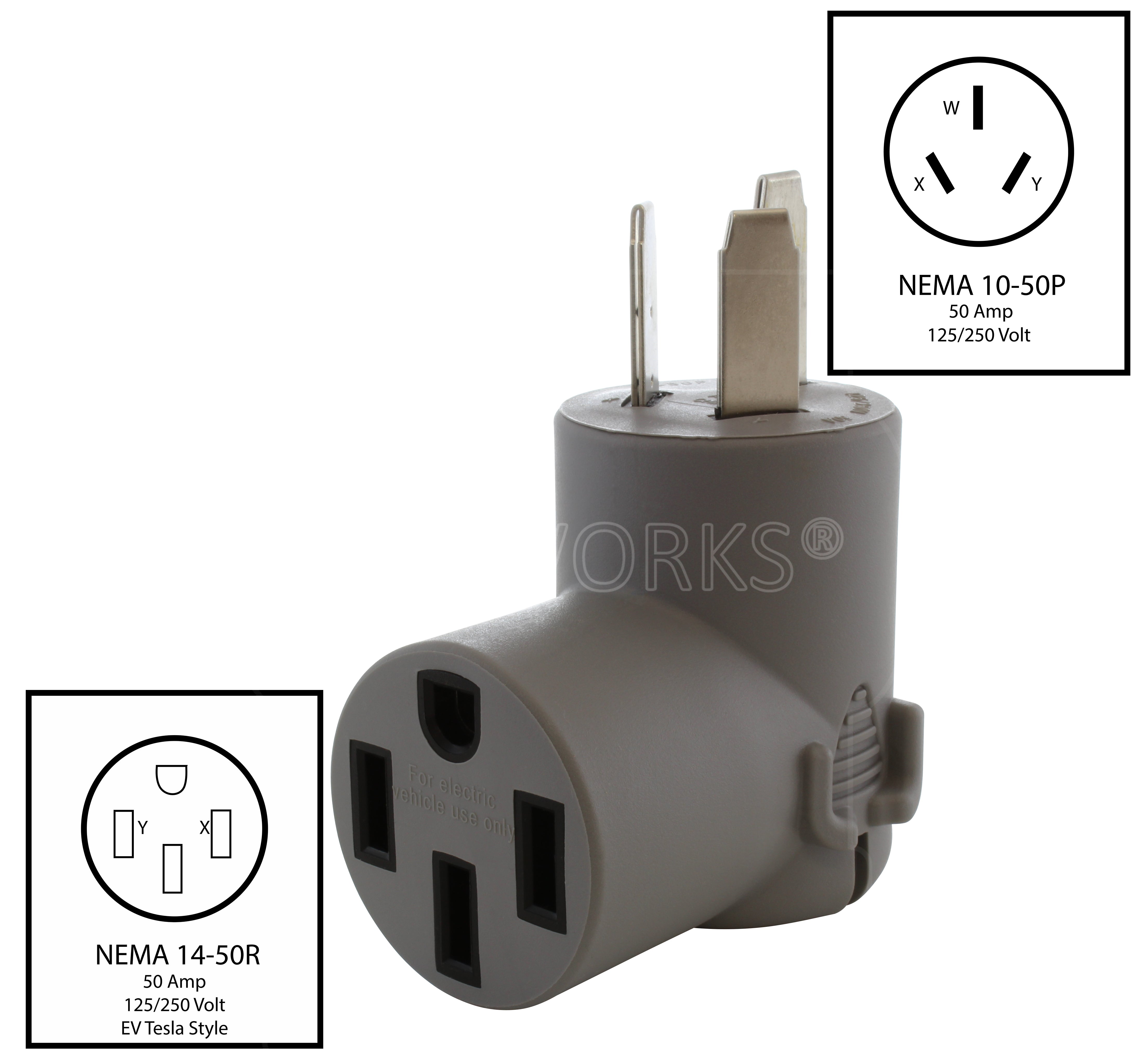 AC WORKS® Brand EV Charging Adapter NEMA 10-50 to Tesla Adapter