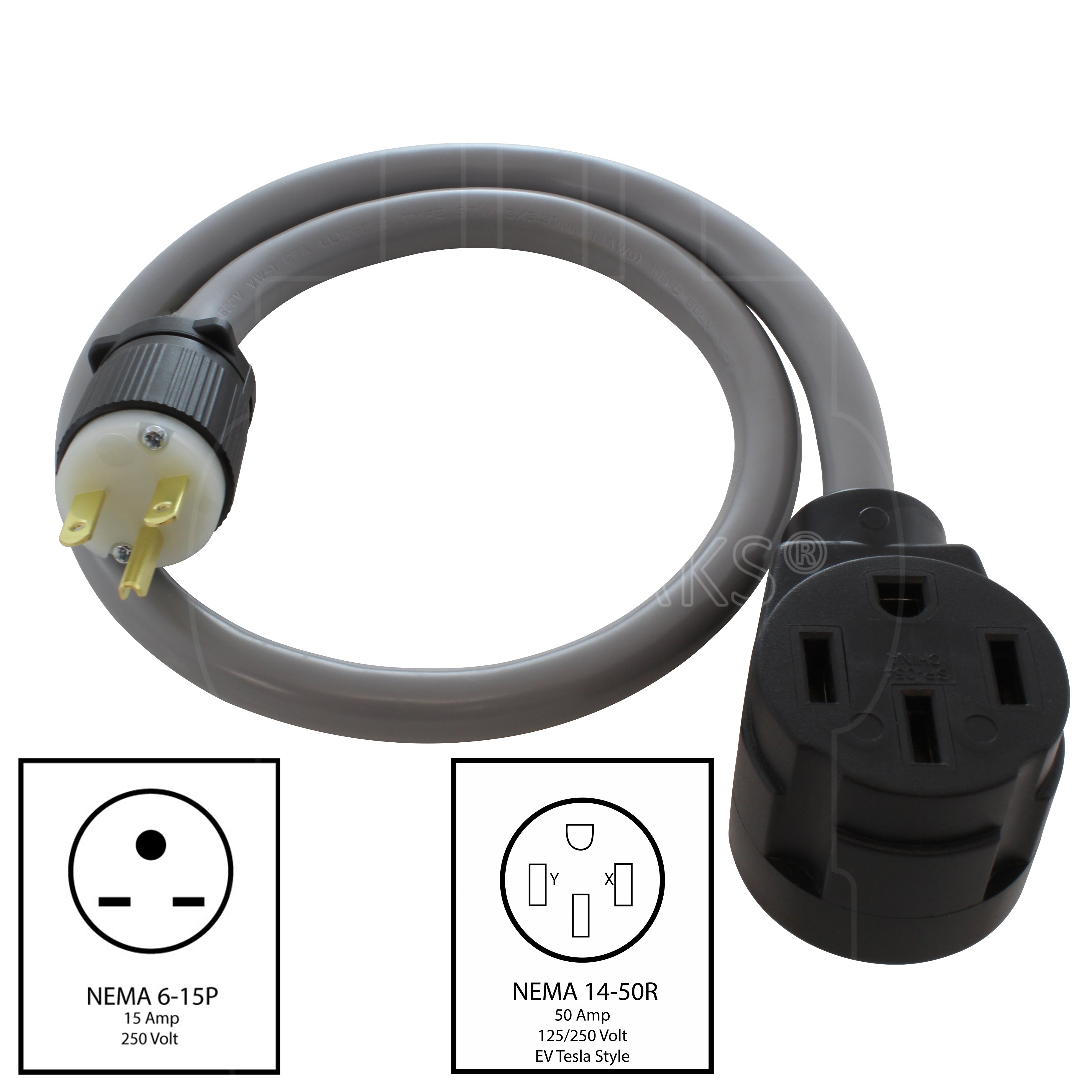 NEMA 6-15P to NEMA 14-50R wired for Tesla