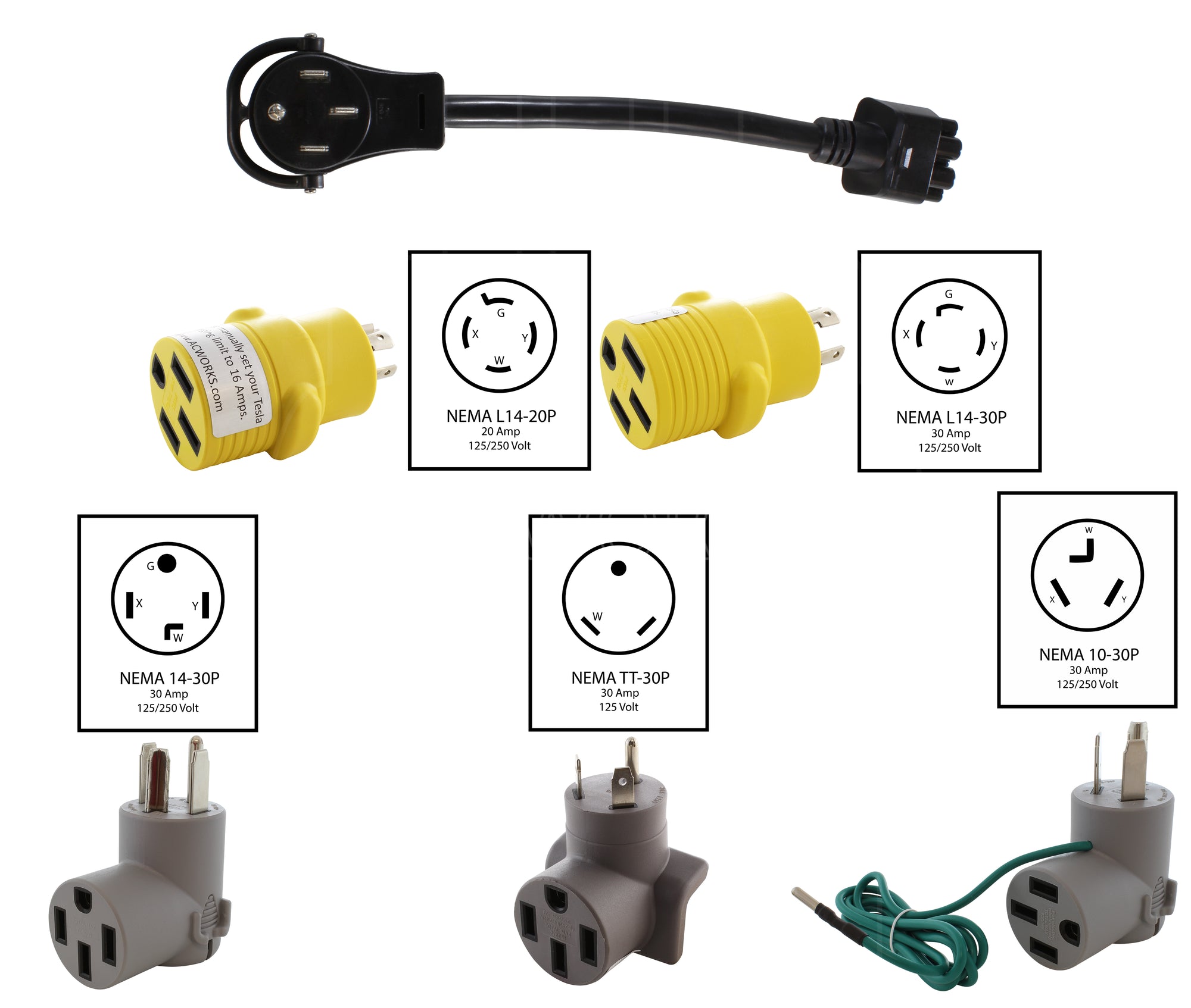 EV Charging Compact Adapters Kit for Tesla Use Only – AC Connectors