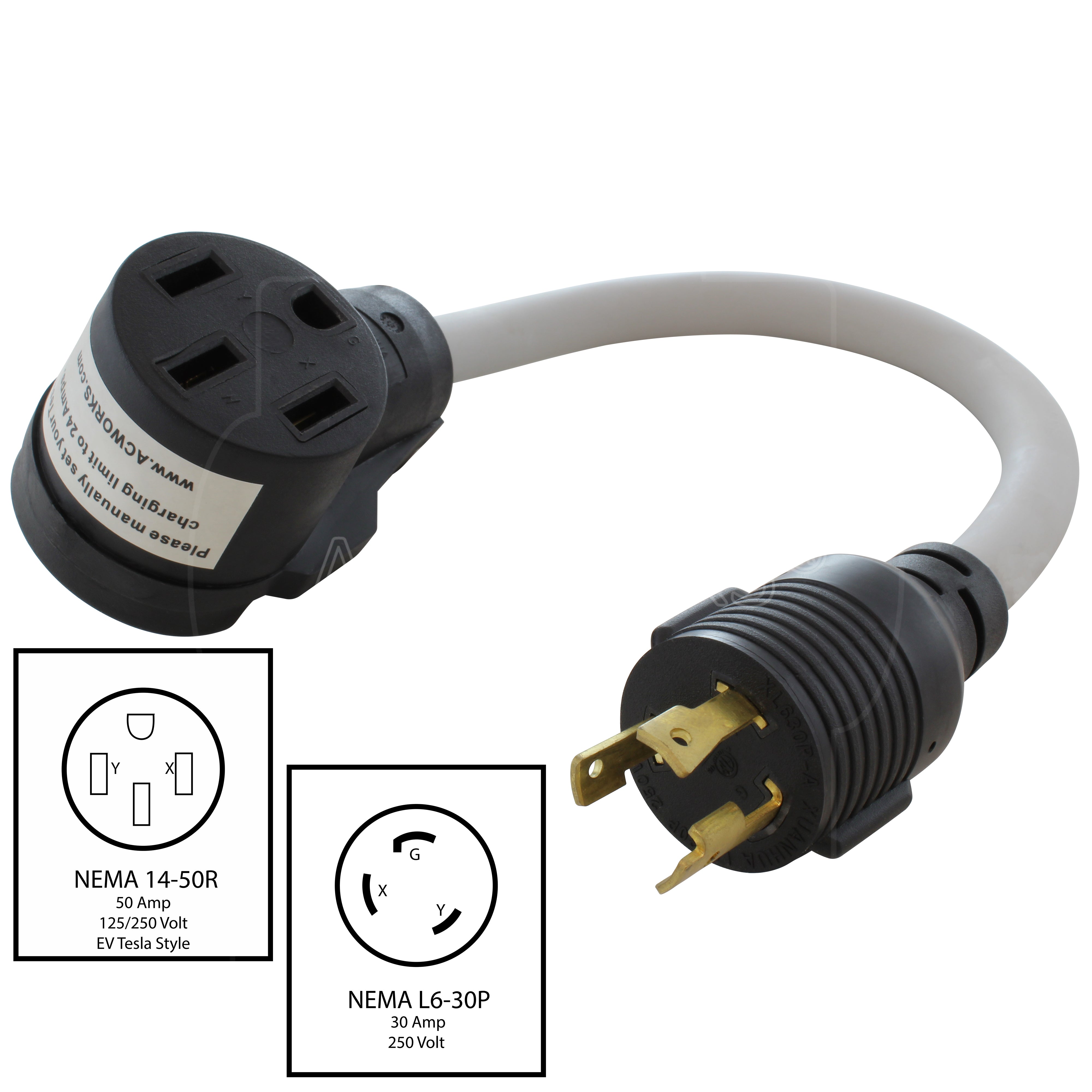 NEMA L6-30P to NEMA 14-50R for Tesla charging