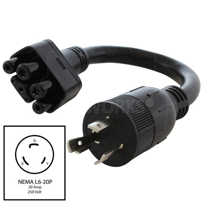 NEMA L6-20P 20A 250V 3-prong locking plug to Gen II mobile charger