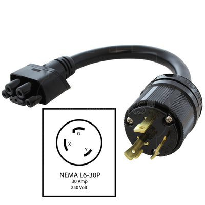 AC WORKS® [G2EVL630PT-24A] 24A Gen 2/3 EV Charging NEMA L6-30 Adapter For Gen. 2/3 Tesla Mobile Connector