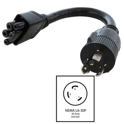 AC WORKS® [G2EVL630PT-24A] 24A Gen 2/3 EV Charging NEMA L6-30 Adapter For Gen. 2/3 Tesla Mobile Connector