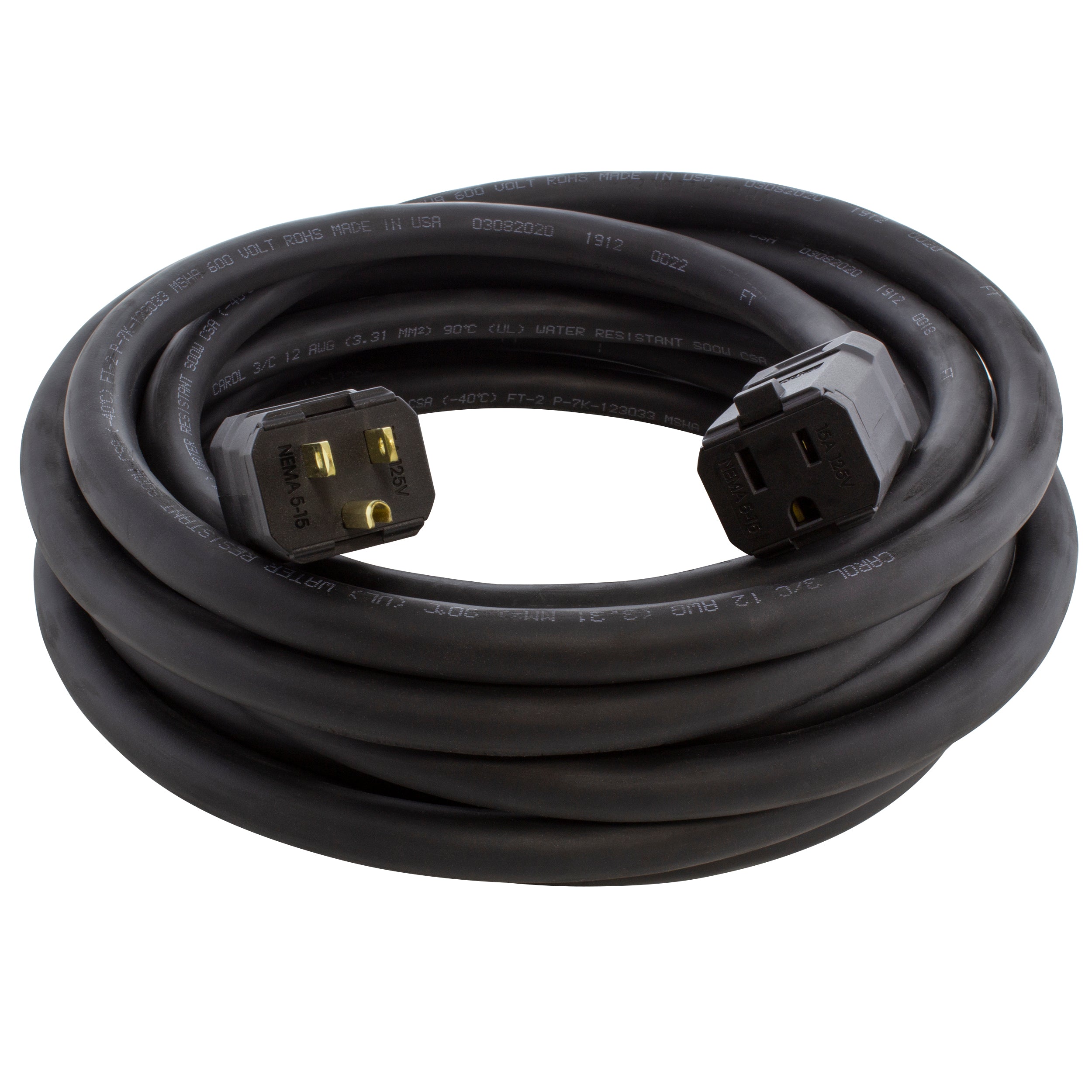 AC WORKS® [HD515PR] SOOW 12 Gauge NEMA 5-15 15A 125V Heavy Duty Outdoor Rubber Extension Cord