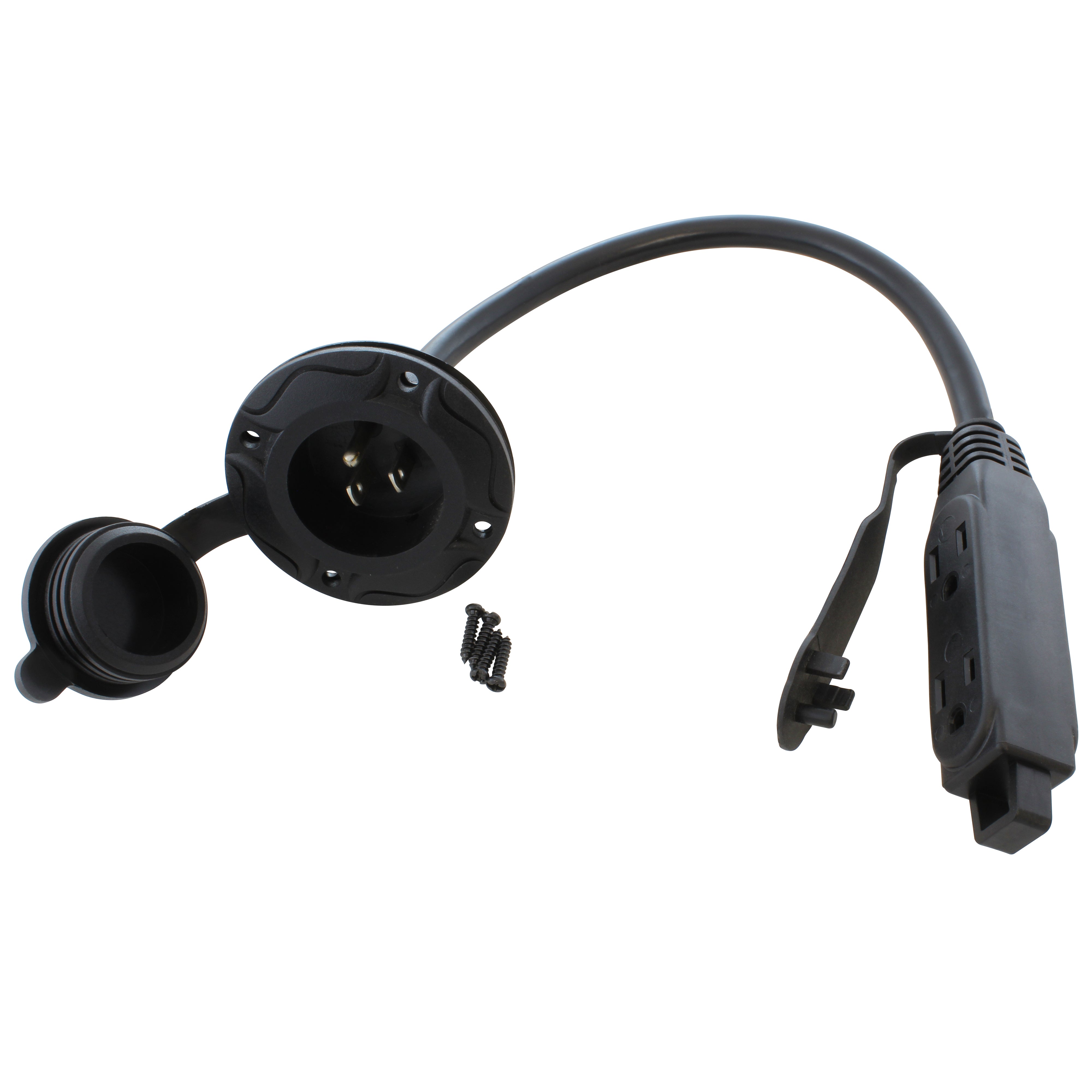 1.5FT 12/3 Household 15A Flanged Power Inlet Cord with Bar Tri-Outlet ...