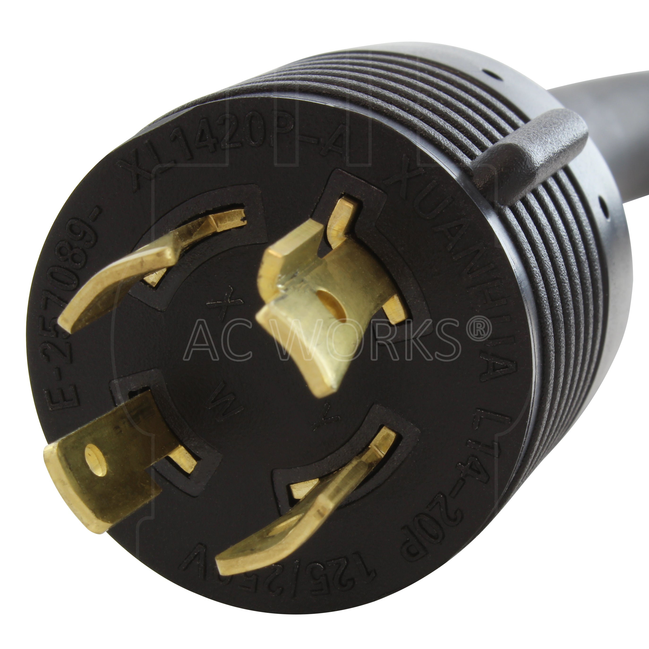 AC WORKS® [L1420F520-05BKL] 5FT L14-20P 4-Prong 20A Locking Plug to (4) 15/20A Household PDU With Power Indicator Lights