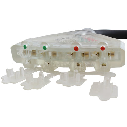 AC WORKS® [L1420F520-05BKL] 5FT L14-20P 4-Prong 20A Locking Plug to (4) 15/20A Household PDU With Power Indicator Lights