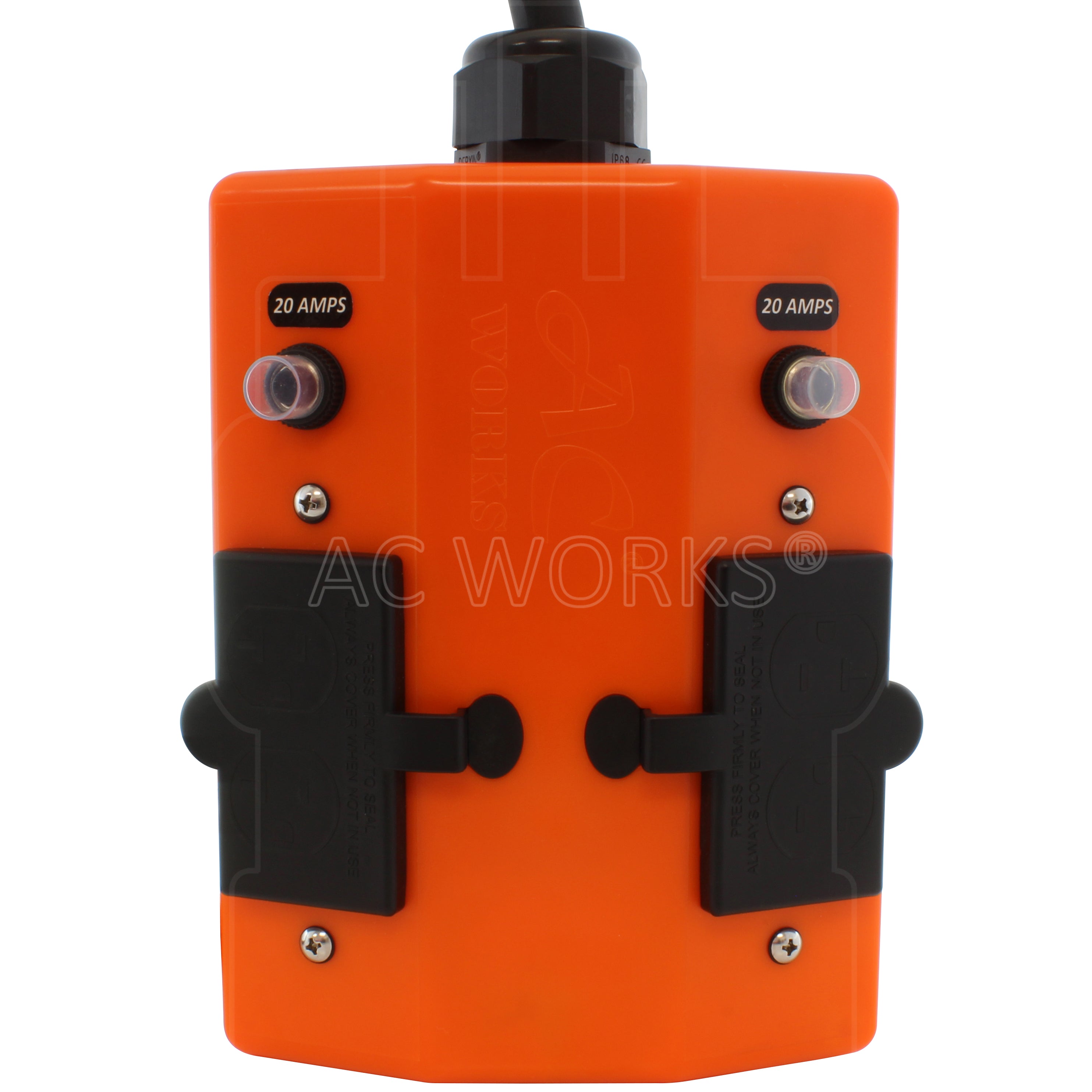 AC WORKS® [L1420PDU] NEMA L14-20 Generator Locking Plug to PDU OUTLET BOX (GFCI & Breakers)