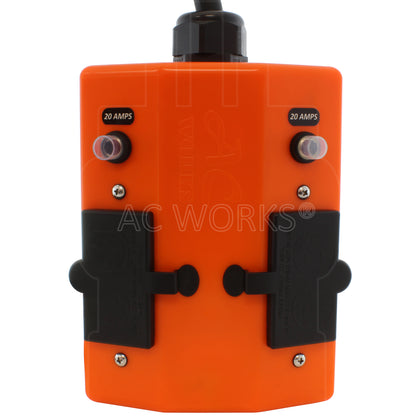 AC WORKS® [L1420PDU] NEMA L14-20 Generator Locking Plug to PDU OUTLET BOX (GFCI & Breakers)