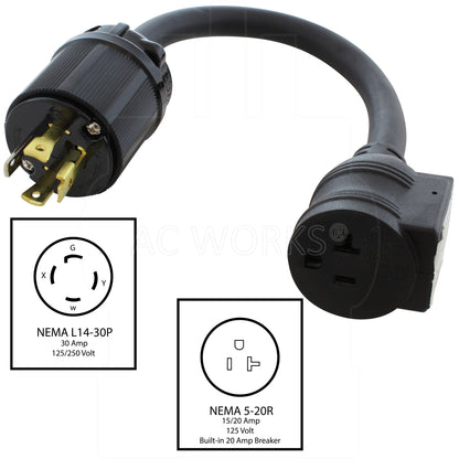 4-prong locking generator plug to 20 amp household connector adapter by AC WORKS
