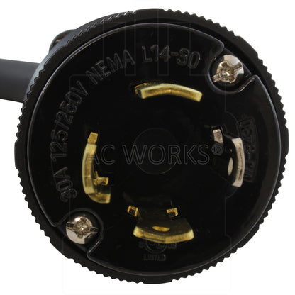 NEMA L14-30P, L1430 male plug, 4-prong 30 amp locking plug, 4-prong generator plug