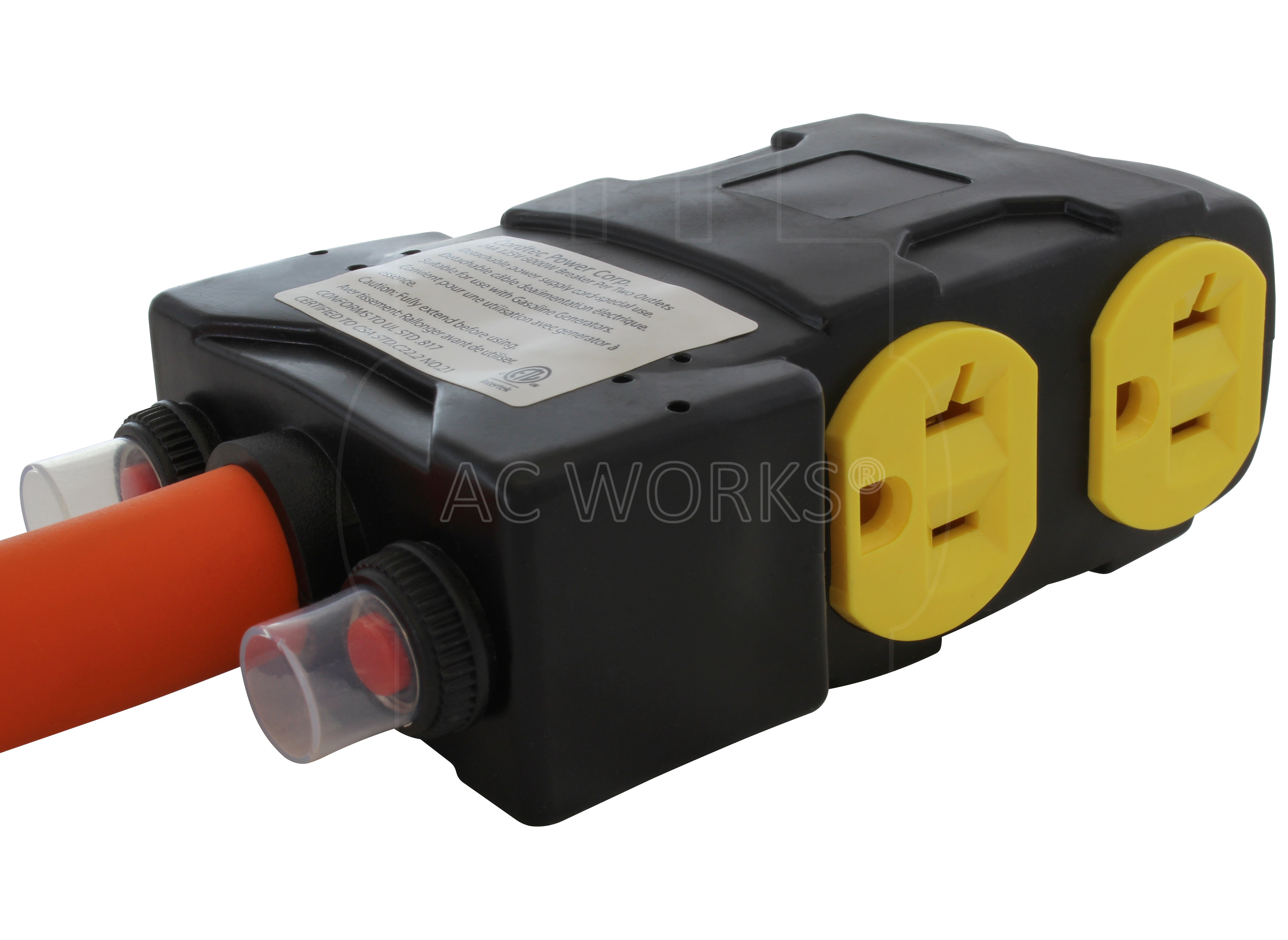 AC WORKS® [L1430CBF520] 1.5FT L14-30P 30A 4-Prong Locking Plug to (4) Home Outlets with 24A Breakers