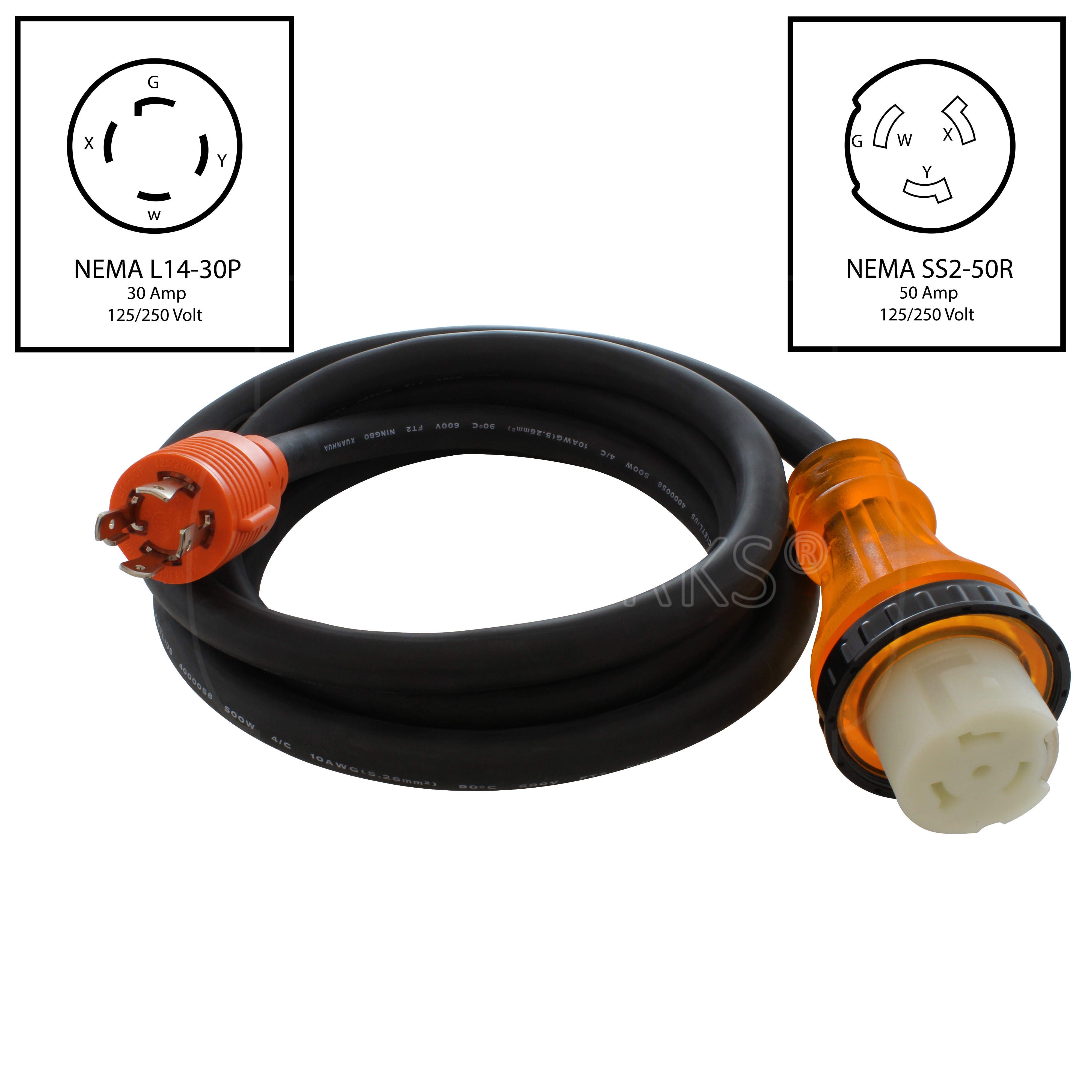 NEMA L14-30P to NEMA SS2-50R 4-prong cord