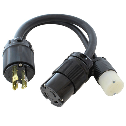 NEMA L14-30P Male Plug to NEMA L5-15R and NEMA L5-30R Female connectors