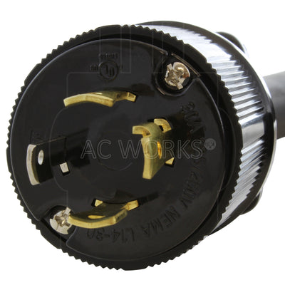 NEMA L14-30P, 4-prong Generator locking male plug close up