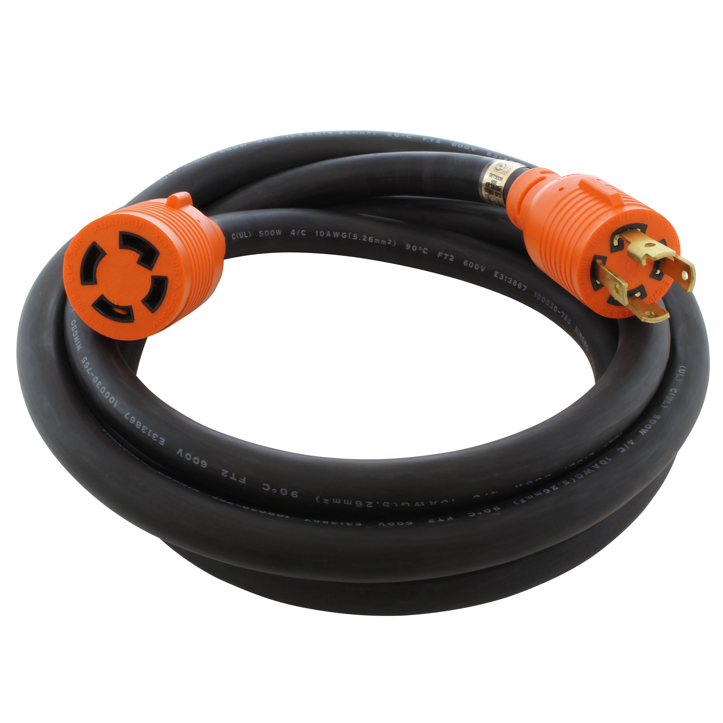 AC WORKS® [L1530PR] SOOW 10/4 NEMA L15-30 30A 3-Phase 250V Industrial Rubber Extension Cord