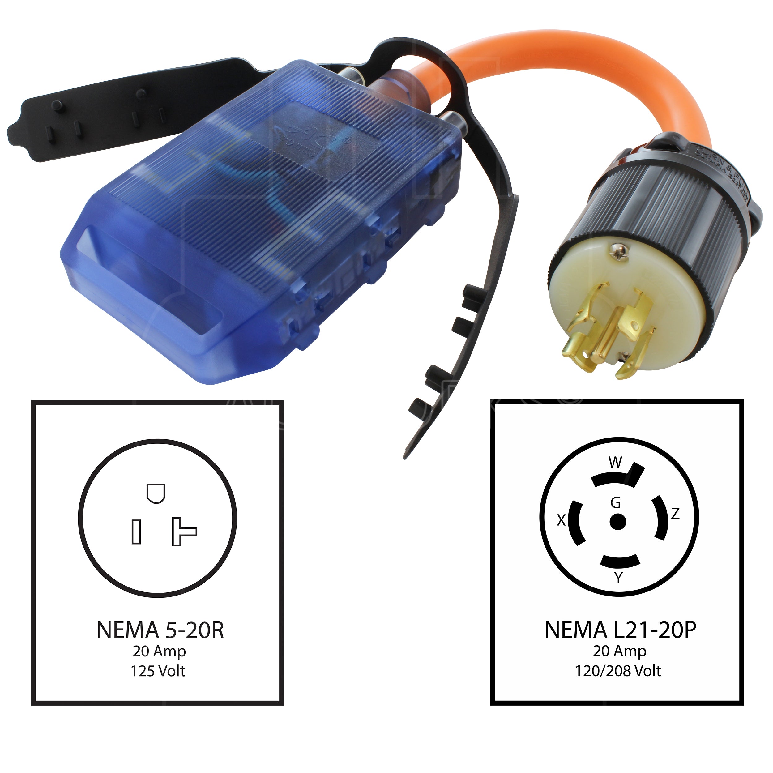 1.5FT L21-20P 20A 5-Prong Locking Plug to (4) Household W/ 20A