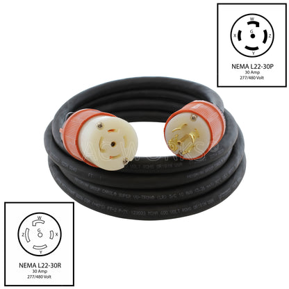 NEMA L22-30P to NEMA L22-30R cable