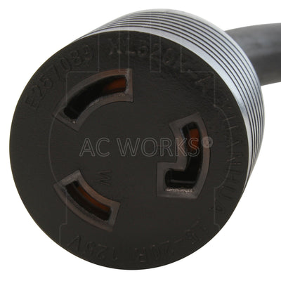 AC WORKS® [L520PR-010BK] 10ft SOOW 12/3 NEMA L5-20 20A 125V Rubber Extension Cord