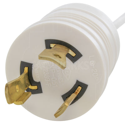 AC WORKS® [L520PBC-144WT] 12FT 20A 3-Prong L5-20P Plug to Blunt Cut 3-Wire Connection