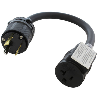 locking 3-prong generator plug to 20 amp household connector with circuit breaker