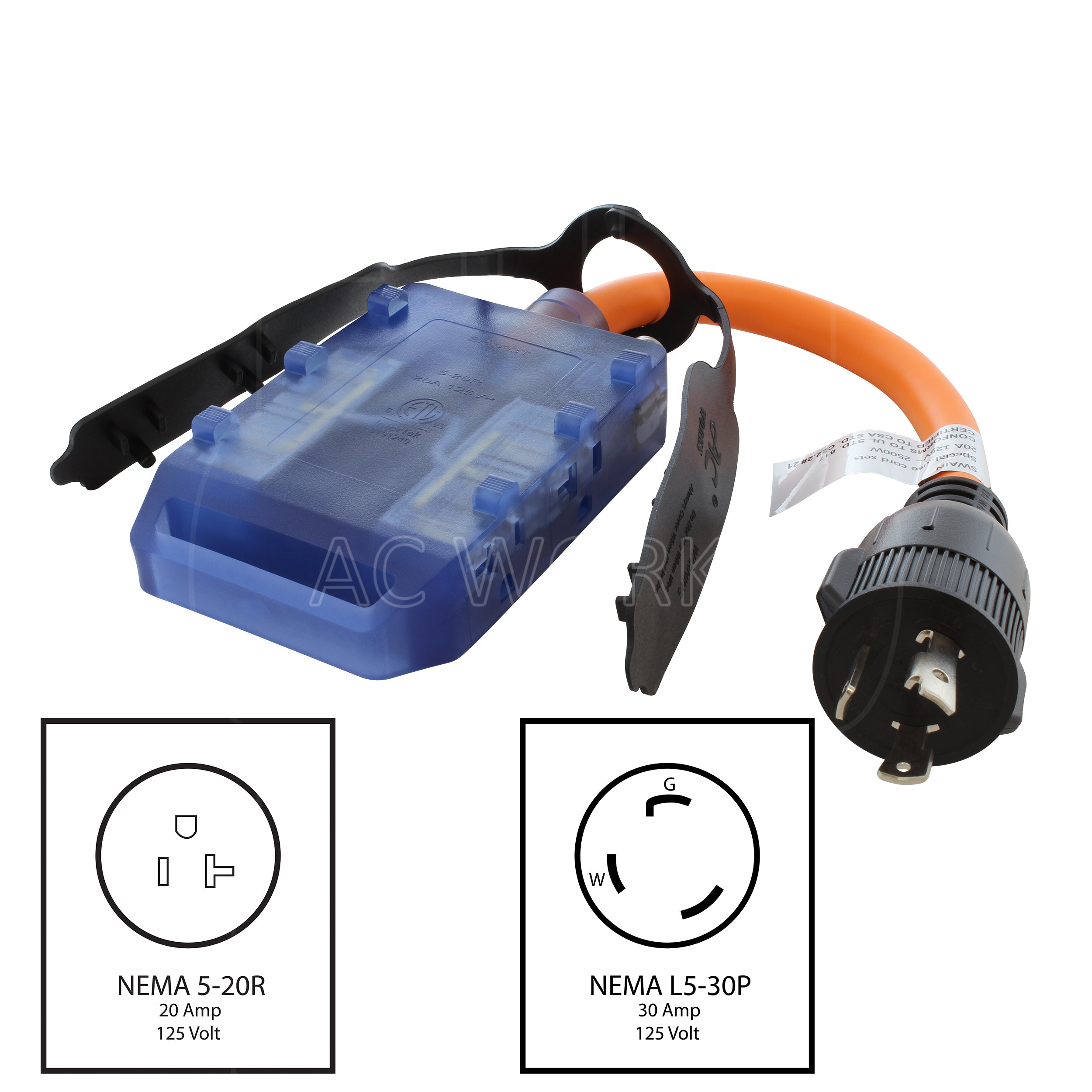 L530CBF520 L5-30P 30A 3-Prong Locking to (4) Household with 20A