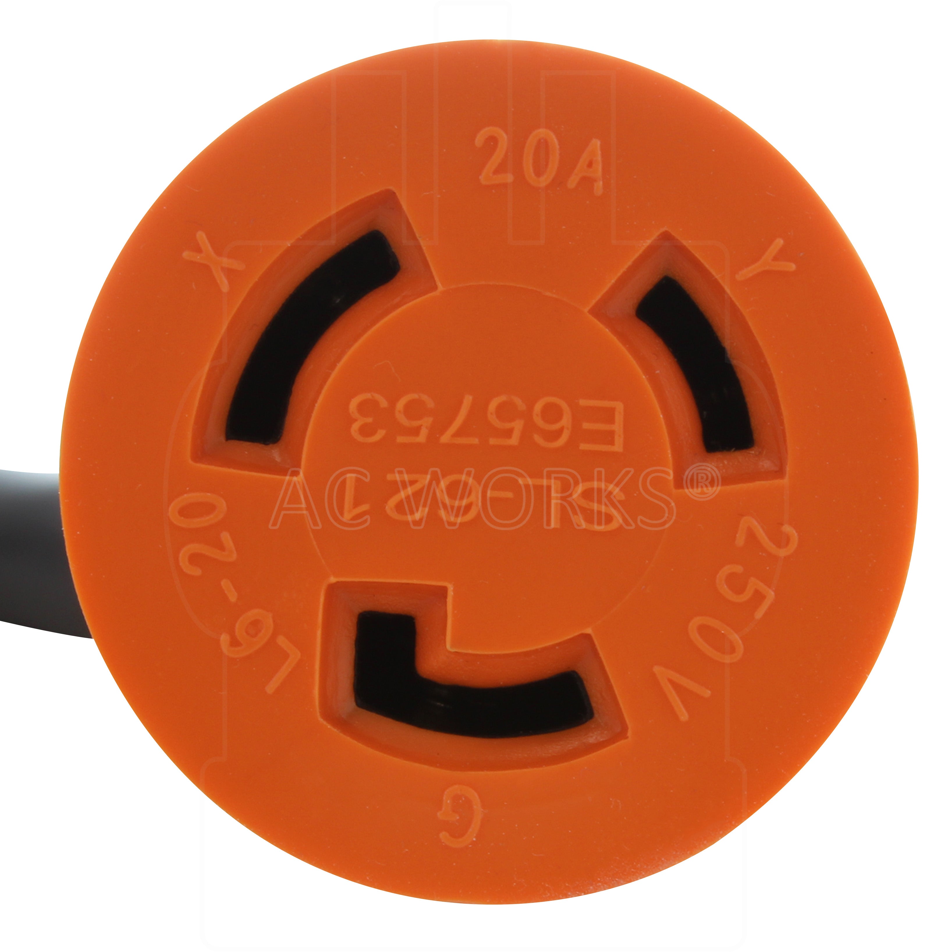 NEMA L6-20R, 3-prong locking connector