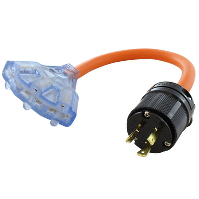 AC WORKS® [L620W620-018] 1.5FT 20A 250V L6-20 Plug to (3) NEMA 6-15/20 Tri-Outlets with Indicator