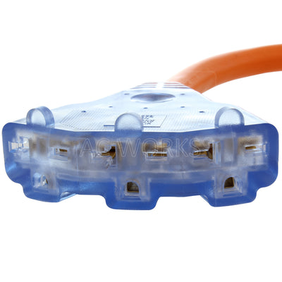 AC WORKS® [L620W620-018] 1.5FT 20A 250V L6-20 Plug to (3) NEMA 6-15/20 Tri-Outlets with Indicator