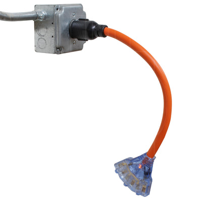 AC WORKS® [L620W620-018] 1.5FT 20A 250V L6-20 Plug to (3) NEMA 6-15/20 Tri-Outlets with Indicator