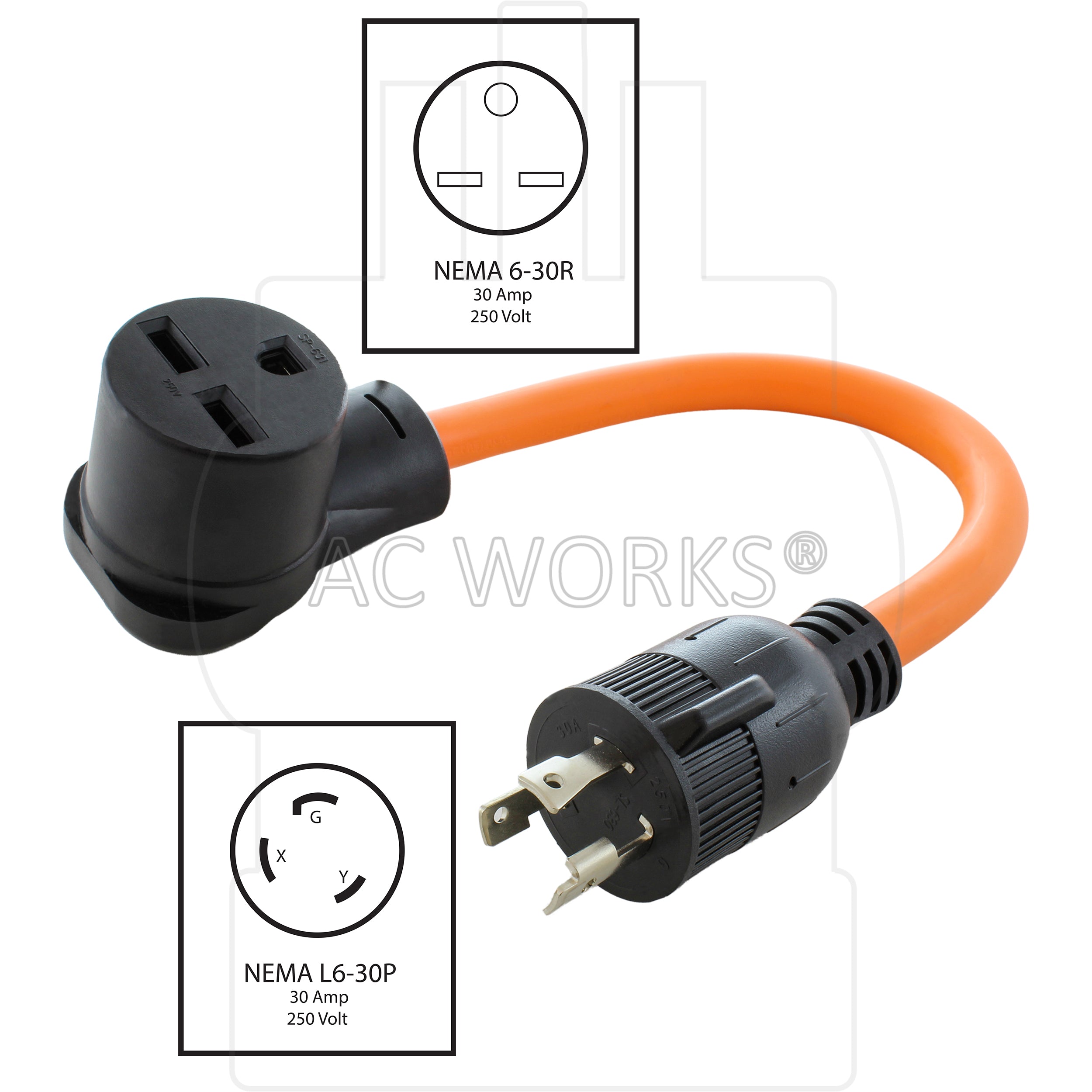 3-prong male plug with hvac female connector with nema