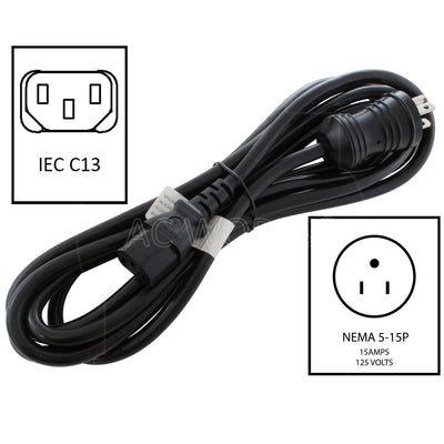NEMA 5-15P, 15 amps, 125 volts, Male Plug to IEC C13 Female Connector