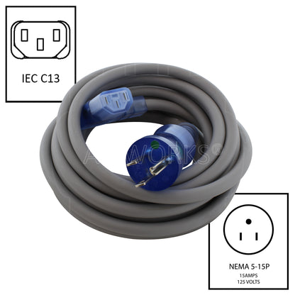 NEMA 5-15P to right angle IEC C13, 515 male plug to right angle C13 connector, green dot household plug to right angle C13 connector