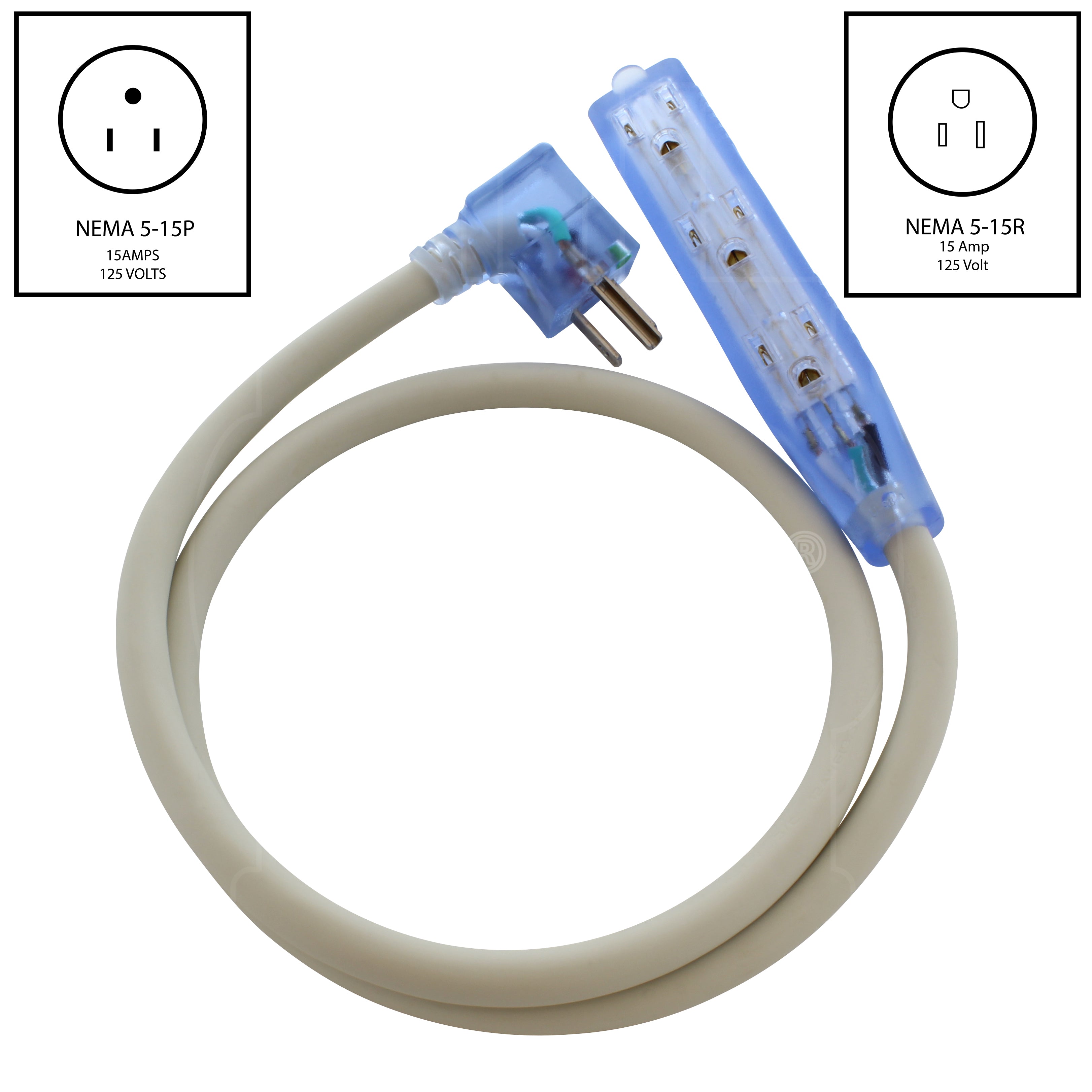 NEMA 5-15P green dot plug to NEMA 5-15R power strip