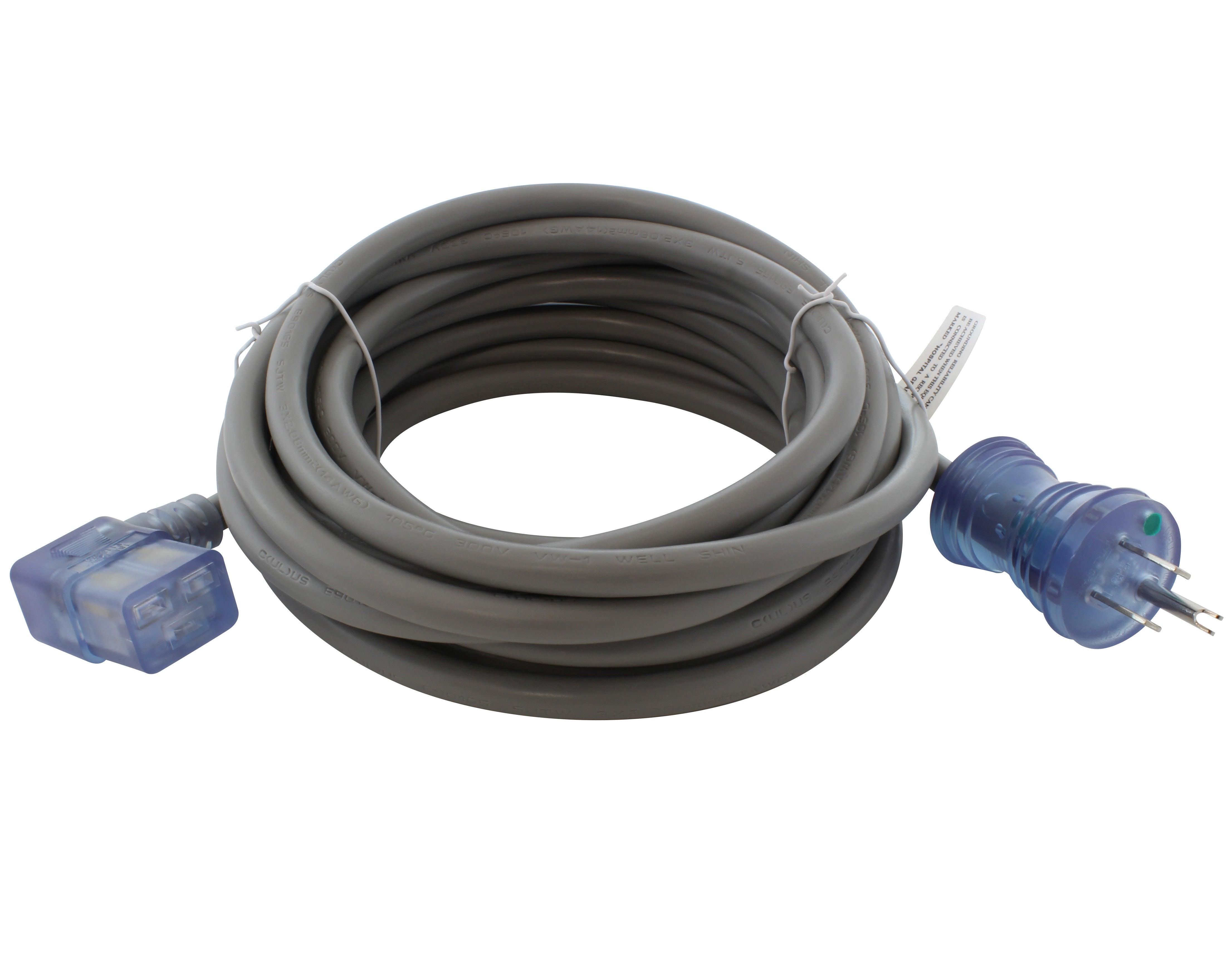 AC WORKS® [MD15ARC19-240] 20FT 14/3 15A Medical Grade Power Cord with Right Angle IEC C19