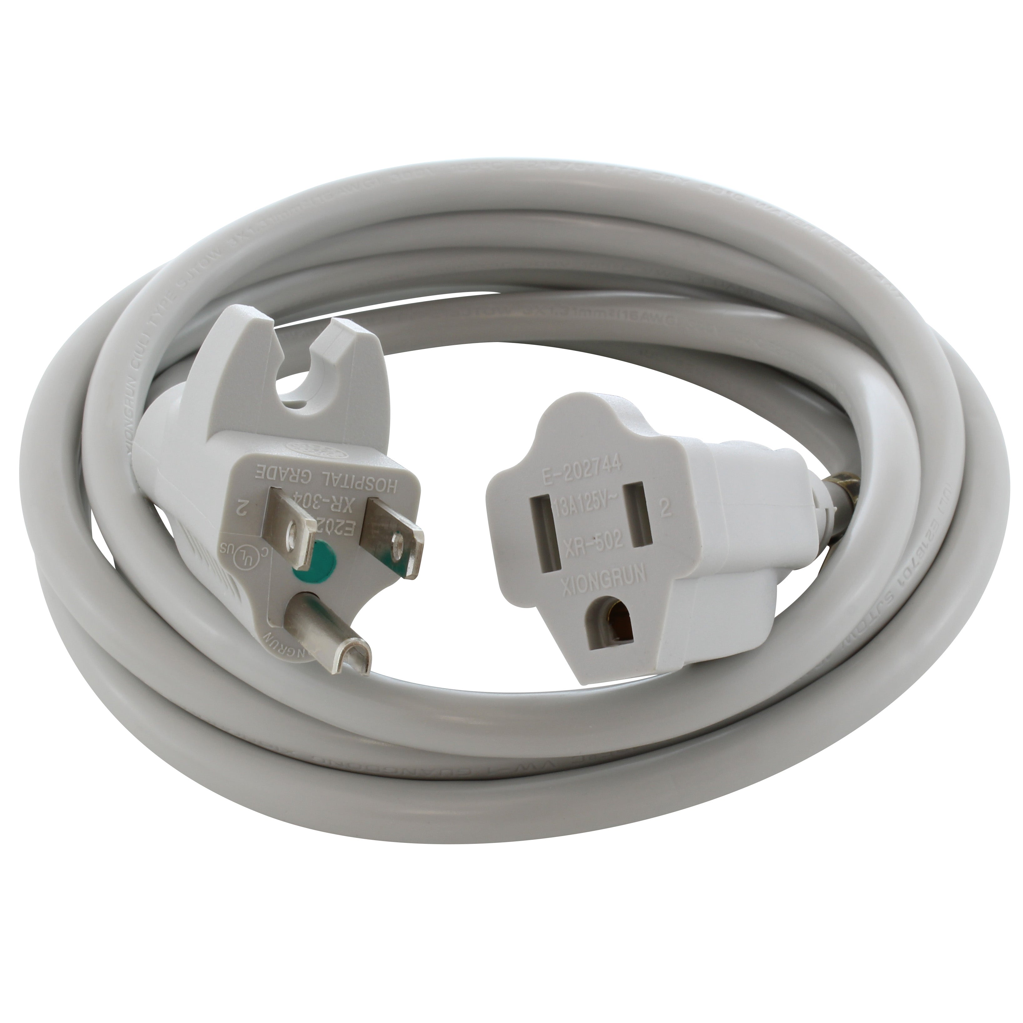 NEMA 5-15P Male Plug with cord clip and green dot to NEMA 5-15R Female Connector