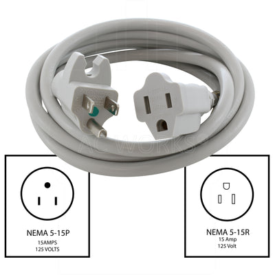NEMA 5-15P, 15 Amps 125 Volts Male Plug to NEMA 5-15R, 15 Amps 125 Volts  Female Connector
