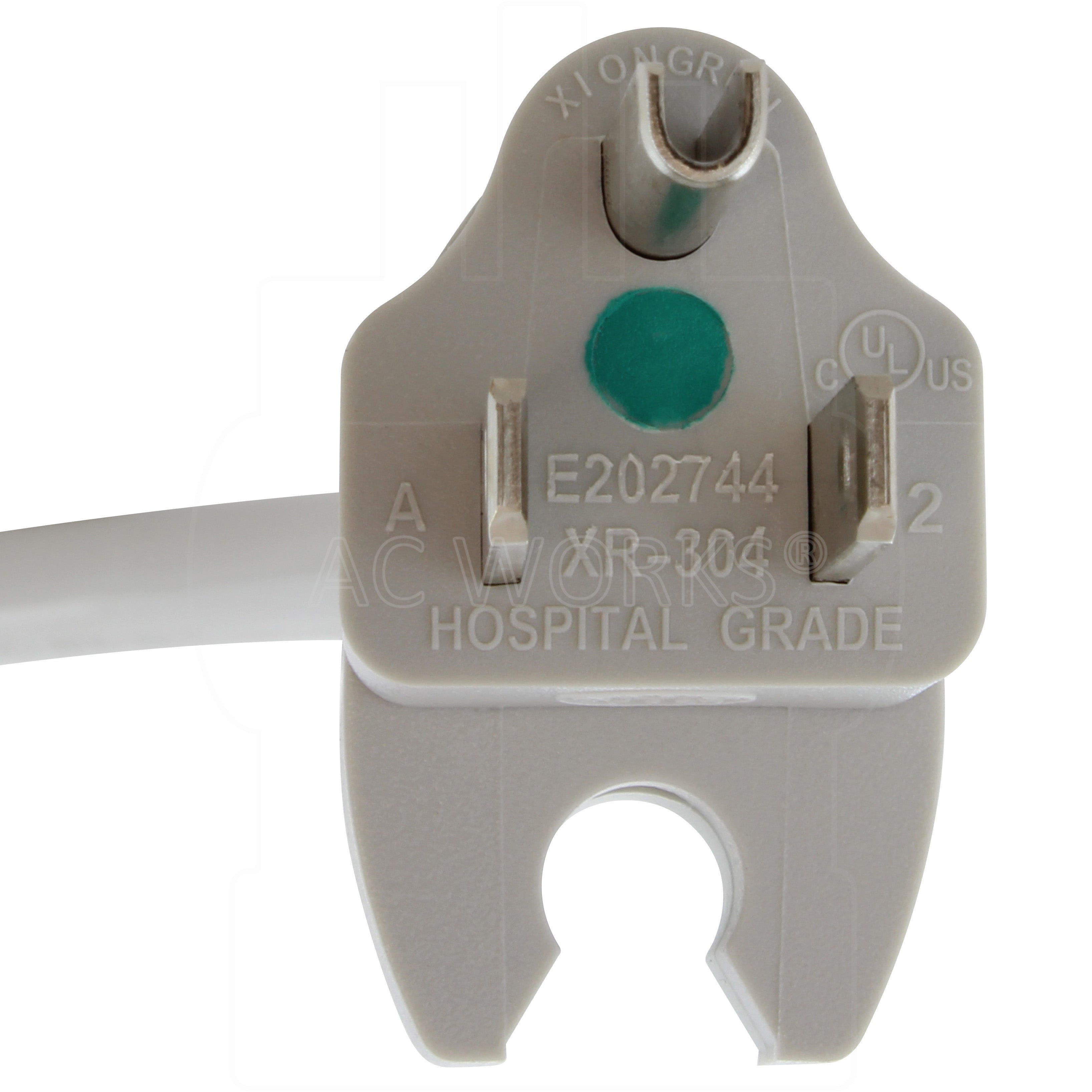 NEMA 5-15P straight 3-prong Male Plug with cord clip and green dot