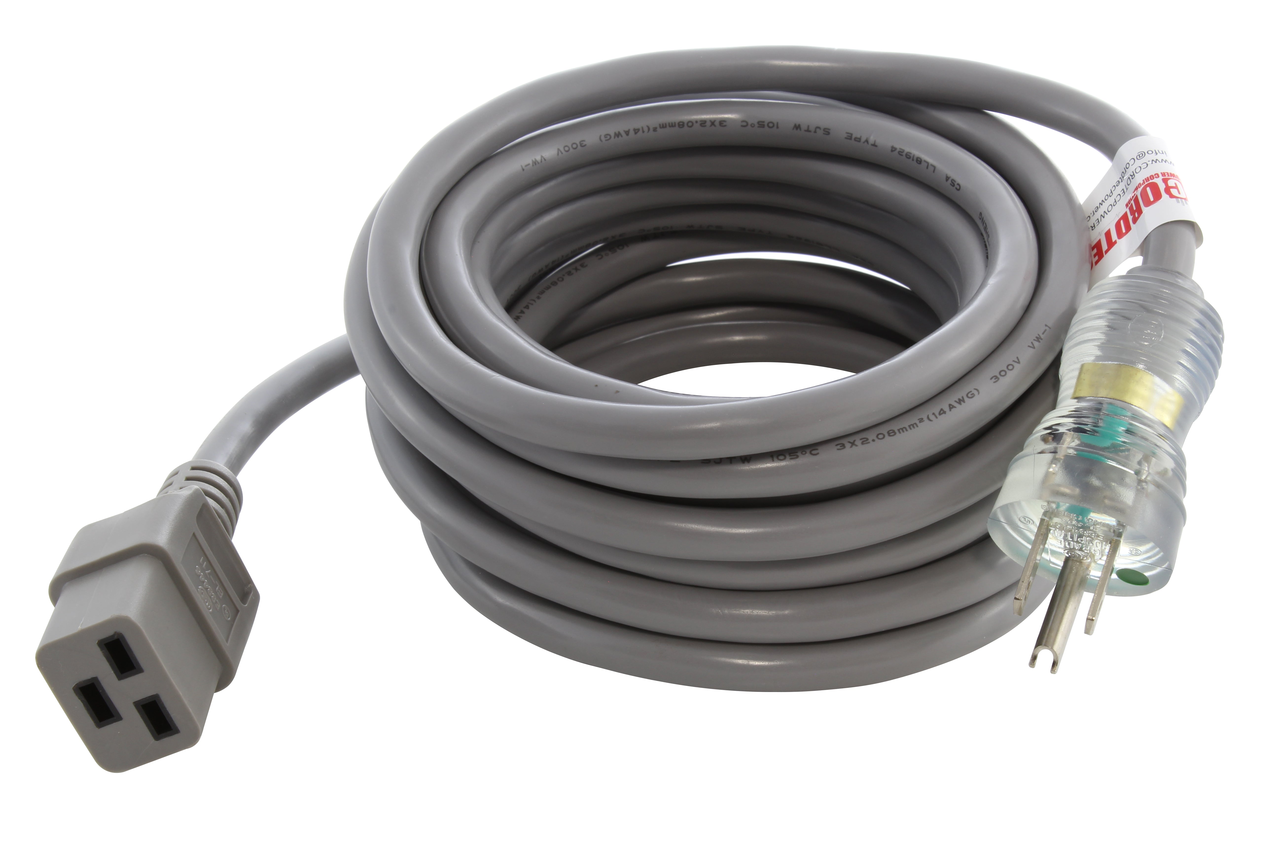 AC WORKS® [MD15AC19] 14/3 15A Medical Grade Power Cord With IEC C19 Connector