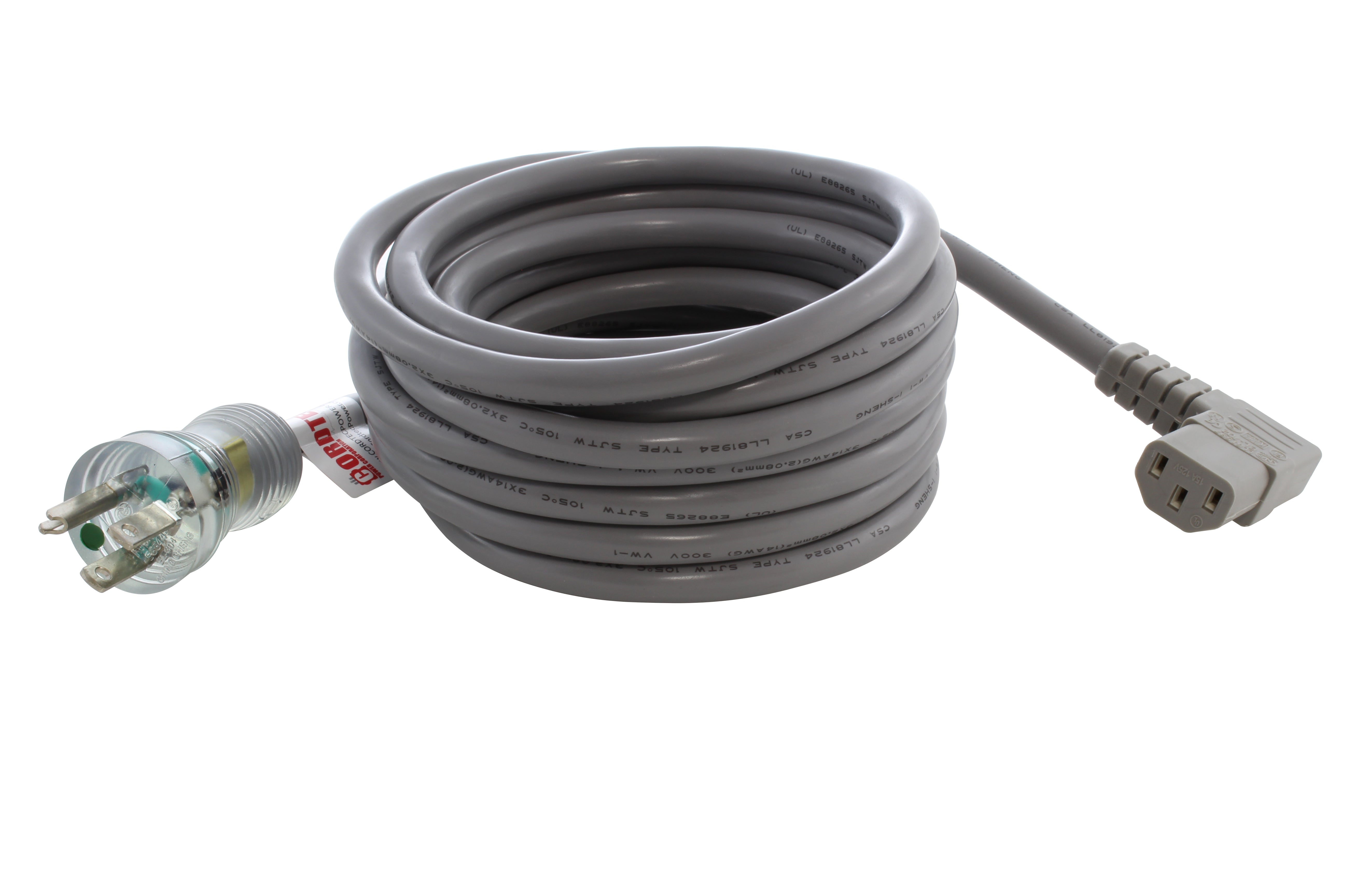 AC WORKS® [MD15ALC13] 14/3 15A Medical Grade Power Cord With Left Angle IEC C13 Connector