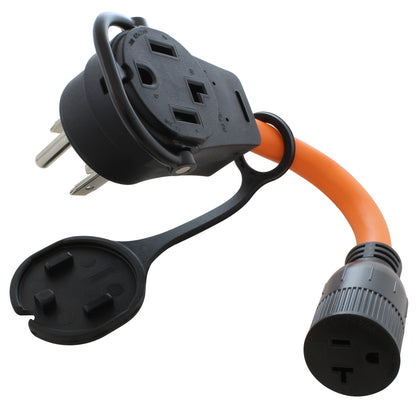 AC WORKS® [PB1430520] 1FT 30 Amp 14-30 Piggy-Back Plug to Household 15/20 Amp Connector Adapter Cord