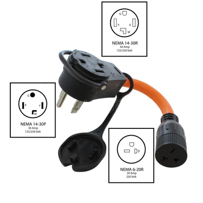 NEMA 14-30P to NEMA 14-30R and NEMA 6-20R